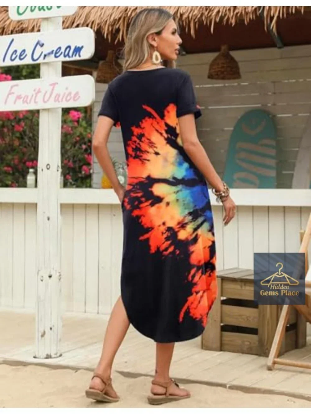 Women's Maxi Summer Dress with Pockets Short Sleeve Sundress Curve Hem Casual